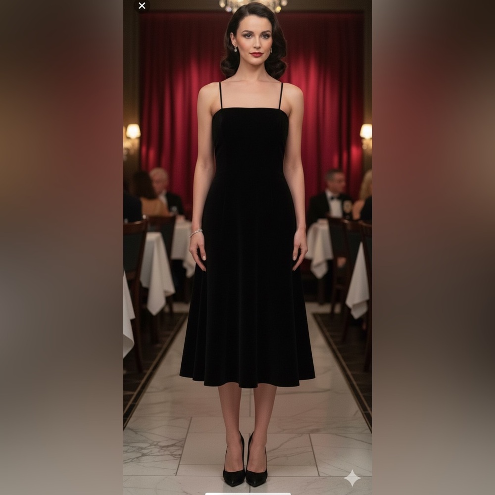 Vintage Lilli Diamond Black Sequin Velvet Midi‎ Fit Flare Dress